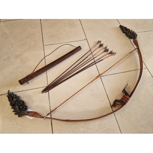 Vintage Carved Wood Bow & Arrow Set from Borneo; Decorative Bent Wood ...