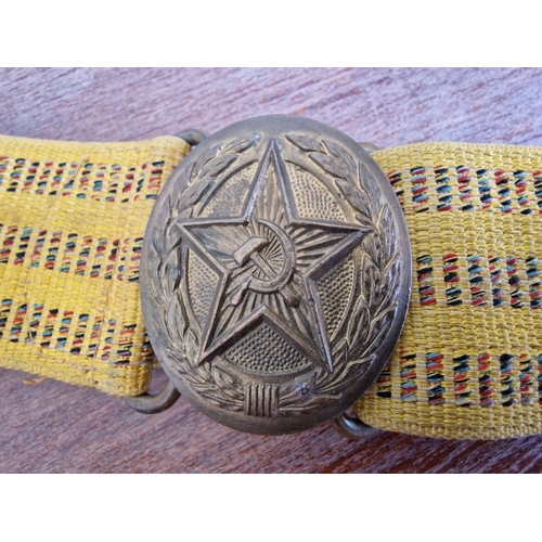 45 - Russian / Soviet Union Army Parade Belt with Brass Buckle with Iconic Hammer and Sickle Emblem on Ye... 