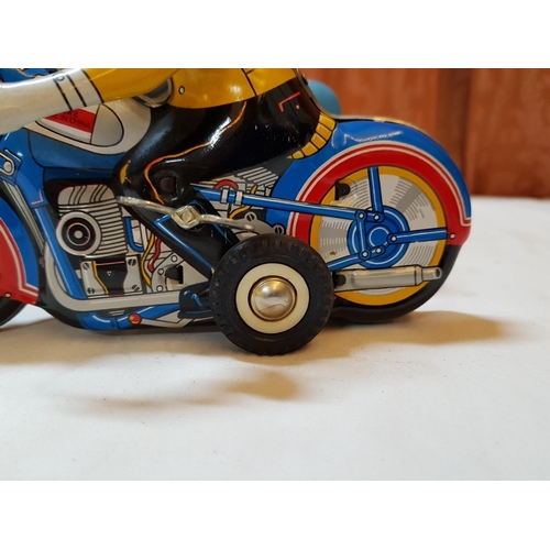 17 - Mid 20th century clockwork motor bike & sidecar Ollie Nygren rode one like this, working when listed... 