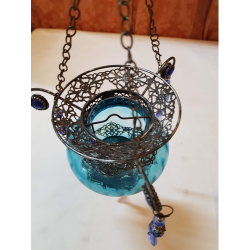 40 - Moroccan decorative glass hanging Tea Light holder – 50 cm including chain