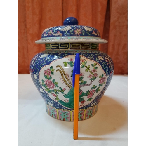 43 - Imari porcelain pot with lid, hand painted ‘Summer flowers’