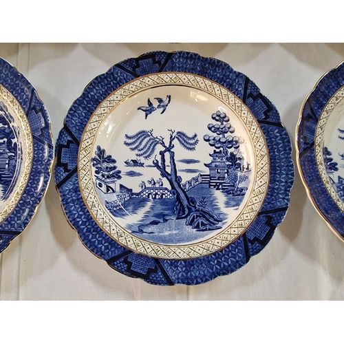 13 - 14 x Booths ‘The Old Willow’ (pattern 9072) soup bowls, 7 x 24cm diameter, and 7 x 26cm diameter, (1... 