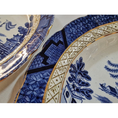13 - 14 x Booths ‘The Old Willow’ (pattern 9072) soup bowls, 7 x 24cm diameter, and 7 x 26cm diameter, (1... 