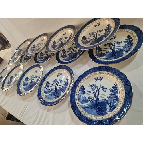 13 - 14 x Booths ‘The Old Willow’ (pattern 9072) soup bowls, 7 x 24cm diameter, and 7 x 26cm diameter, (1... 