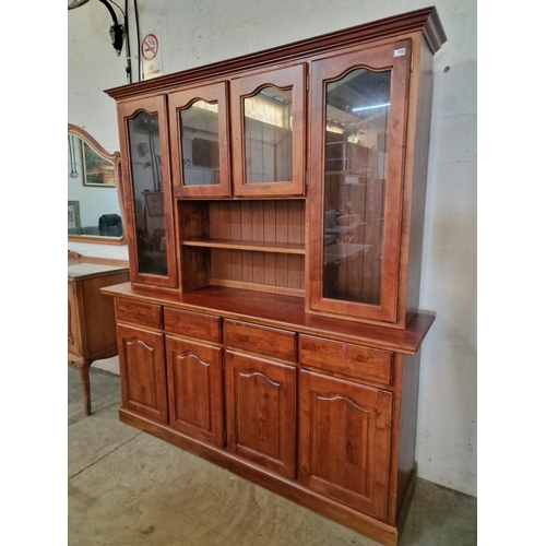 450T - Dark Cherry Wood Display Cabinet Over Sideboard, with Glazed Cupboards and Display Shelves over 4-Dr... 