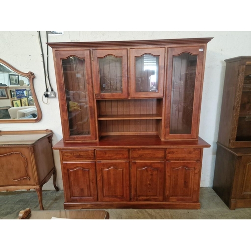 450T - Dark Cherry Wood Display Cabinet Over Sideboard, with Glazed Cupboards and Display Shelves over 4-Dr... 