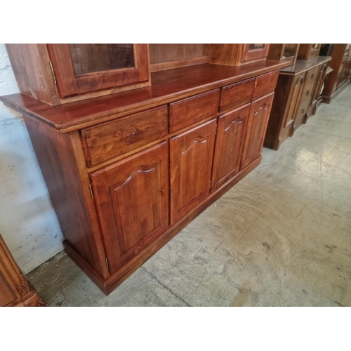 450T - Dark Cherry Wood Display Cabinet Over Sideboard, with Glazed Cupboards and Display Shelves over 4-Dr... 