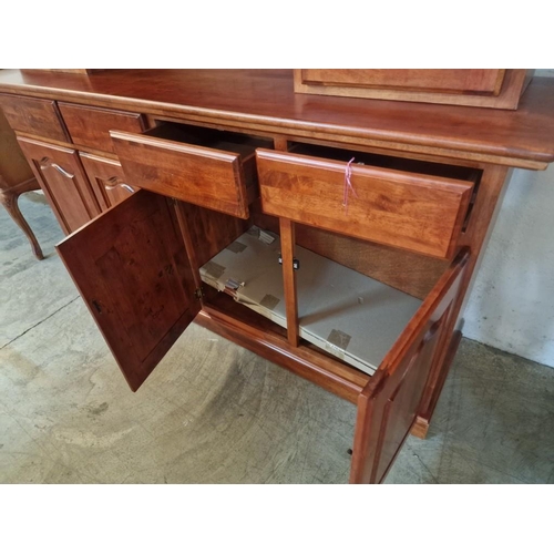 450T - Dark Cherry Wood Display Cabinet Over Sideboard, with Glazed Cupboards and Display Shelves over 4-Dr... 