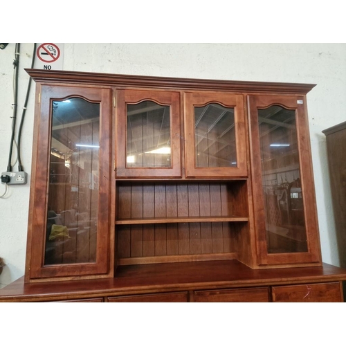 450T - Dark Cherry Wood Display Cabinet Over Sideboard, with Glazed Cupboards and Display Shelves over 4-Dr... 