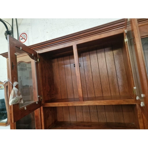 450T - Dark Cherry Wood Display Cabinet Over Sideboard, with Glazed Cupboards and Display Shelves over 4-Dr... 