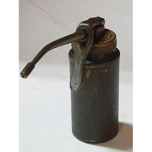 124 - 2 vintage pump action oil cans & ½ pint oil pourer jug , oil cans – 26cm & 15 cm high and pourer – 1... 