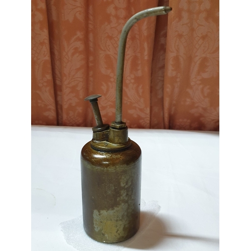 124 - 2 vintage pump action oil cans & ½ pint oil pourer jug , oil cans – 26cm & 15 cm high and pourer – 1... 
