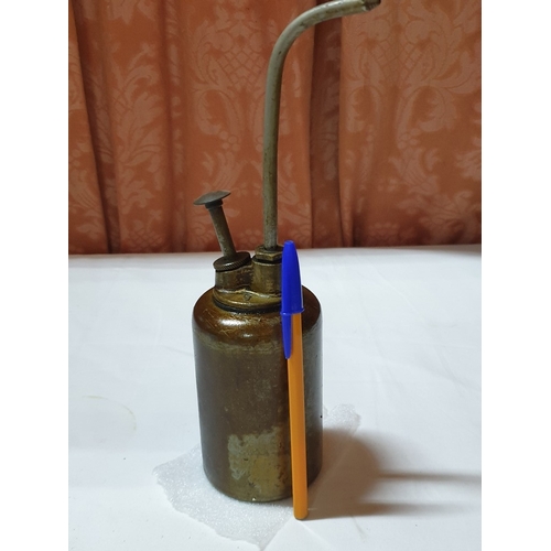124 - 2 vintage pump action oil cans & ½ pint oil pourer jug , oil cans – 26cm & 15 cm high and pourer – 1... 