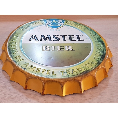 132 - ‘AMSTEL’  Bier wall hanging metal advertising crown cap – 42cm diameter
