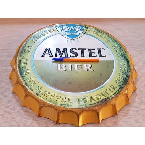 132 - ‘AMSTEL’  Bier wall hanging metal advertising crown cap – 42cm diameter