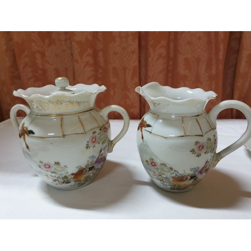 136 - Japanese hand painted egg shell porcelain Kutani Ware featuring scenes with birds, lake and Mount Fu... 