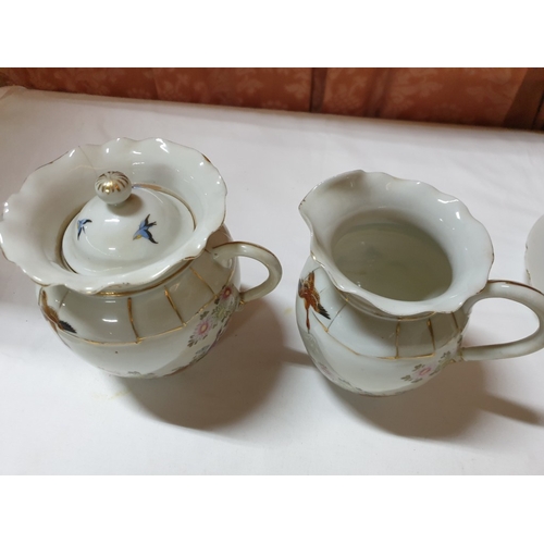 136 - Japanese hand painted egg shell porcelain Kutani Ware featuring scenes with birds, lake and Mount Fu... 