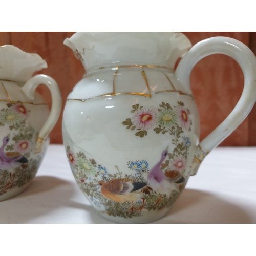 136 - Japanese hand painted egg shell porcelain Kutani Ware featuring scenes with birds, lake and Mount Fu... 