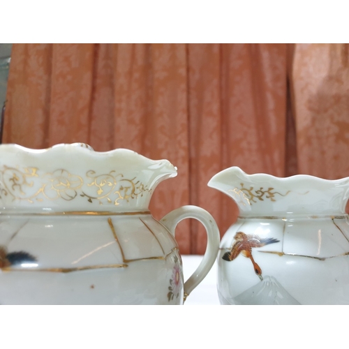 136 - Japanese hand painted egg shell porcelain Kutani Ware featuring scenes with birds, lake and Mount Fu... 