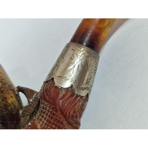 30A - Antique Edwardian Meerschaum Pipe, Carved Eagle / Dragon Claw Around the Bowl, with Sterling Silver ... 