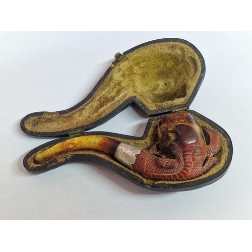 30A - Antique Edwardian Meerschaum Pipe, Carved Eagle / Dragon Claw Around the Bowl, with Sterling Silver ... 