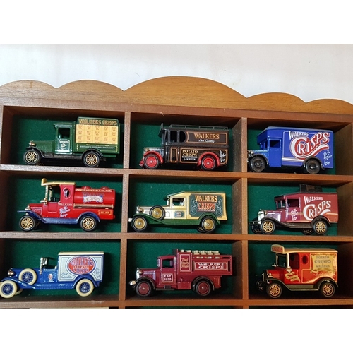 12 - Wooden glass fronted display case containing 15 x Lledo die cast commercial vehicles – unit is 33cm ... 