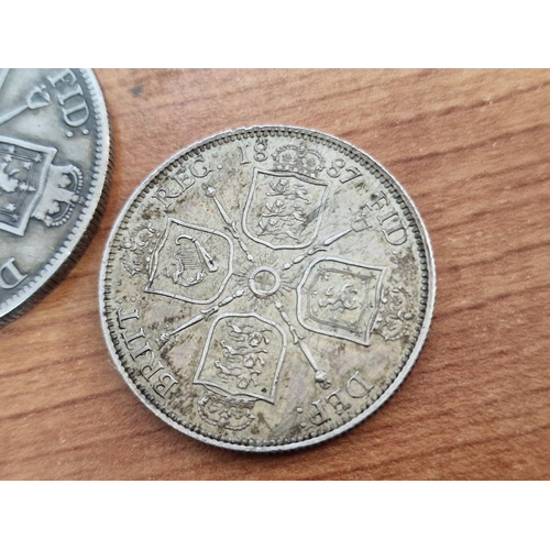 20A - 2 x Antique British Silver Coins; 1887 Florin and Double Florin, (Both .925 Silver, 22.6g, Ø: 36mm a... 
