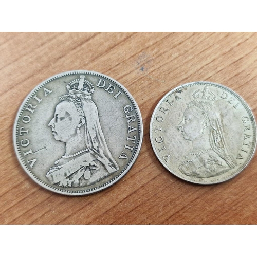 20A - 2 x Antique British Silver Coins; 1887 Florin and Double Florin, (Both .925 Silver, 22.6g, Ø: 36mm a... 