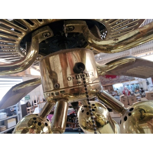 120A - Pair of 4-Blade Ceiling Fans with 4-Spot Lights, Brass, Dark Wood and Cane Effect, (2), Together wit... 