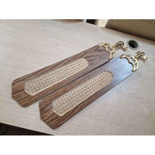 120A - Pair of 4-Blade Ceiling Fans with 4-Spot Lights, Brass, Dark Wood and Cane Effect, (2), Together wit... 