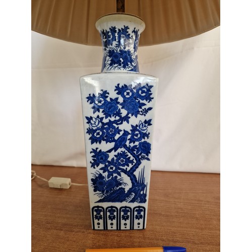 49 - Decorative Chinese Porcelain Table / Side Lamp with Blue & White Floral & Bird Decoration, with Crea... 