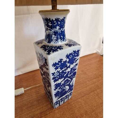 49 - Decorative Chinese Porcelain Table / Side Lamp with Blue & White Floral & Bird Decoration, with Crea... 