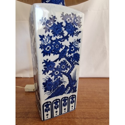 49 - Decorative Chinese Porcelain Table / Side Lamp with Blue & White Floral & Bird Decoration, with Crea... 