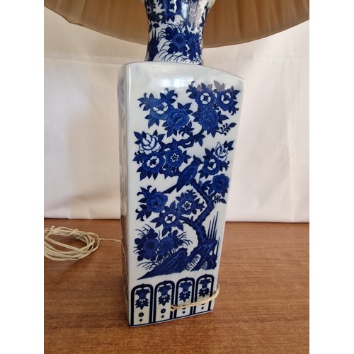 49 - Decorative Chinese Porcelain Table / Side Lamp with Blue & White Floral & Bird Decoration, with Crea... 