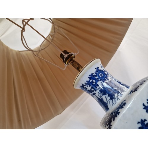 49 - Decorative Chinese Porcelain Table / Side Lamp with Blue & White Floral & Bird Decoration, with Crea... 