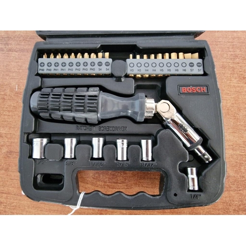 190 - BOSCH Ratchet Screwdriver in Fitted Case with Many Attachments / Accessories, * Looks Hardly Used, i... 