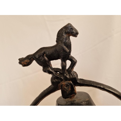 196 - Vintage Cast Iron Freestanding Bell with Horse, (Approx. H: 40cm)