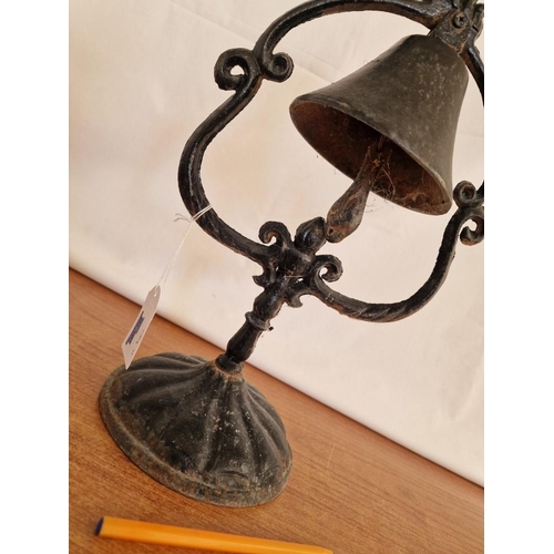 196 - Vintage Cast Iron Freestanding Bell with Horse, (Approx. H: 40cm)