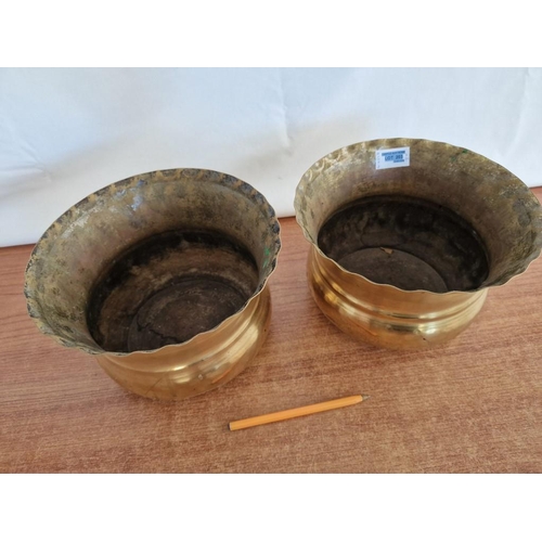 203 - Pair of Round Brass Planters with Fluted Top, (Approx. Ø: 23cm, H: 14cm), (2)