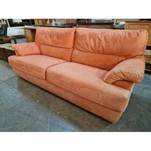 204 - Orange / Salmon Colour Microfiber Fabric Sofa, (Approx. 208 x 98 x 84cm)