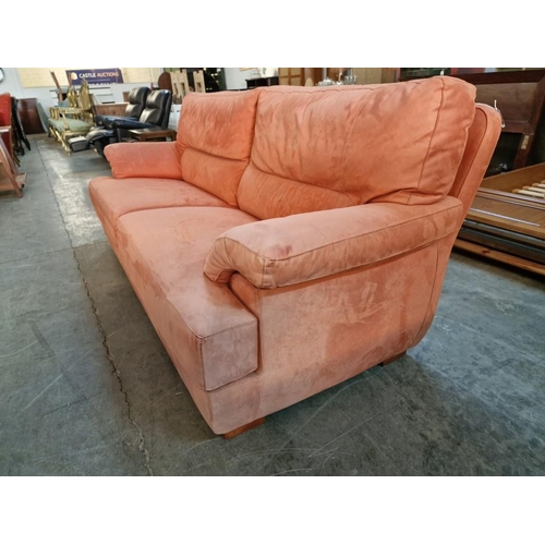 204 - Orange / Salmon Colour Microfiber Fabric Sofa, (Approx. 208 x 98 x 84cm)