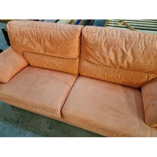 204 - Orange / Salmon Colour Microfiber Fabric Sofa, (Approx. 208 x 98 x 84cm)