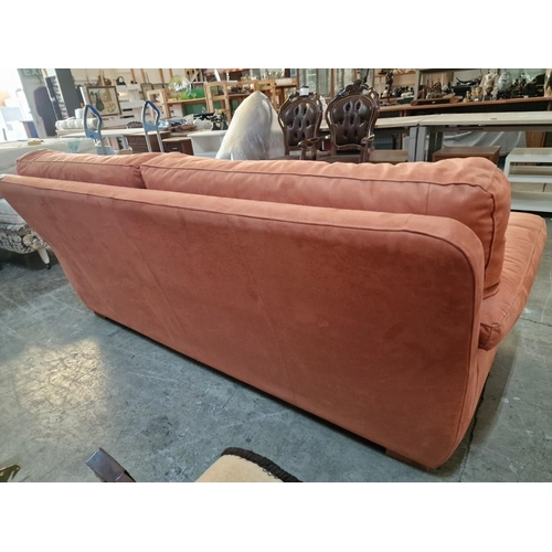 204 - Orange / Salmon Colour Microfiber Fabric Sofa, (Approx. 208 x 98 x 84cm)