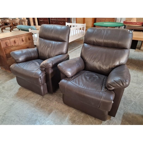 210 - 2 x Brown Leather Armchairs, One Reclining (the other reclining function requires attention, but sti... 
