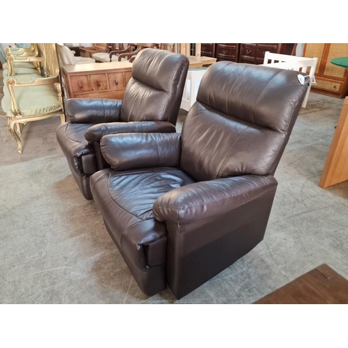 210 - 2 x Brown Leather Armchairs, One Reclining (the other reclining function requires attention, but sti... 