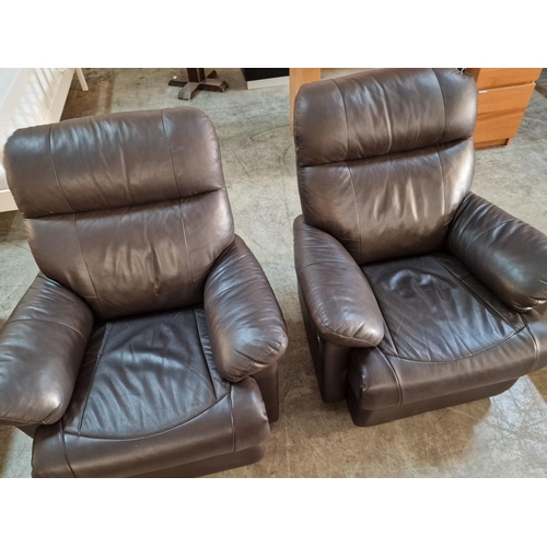 210 - 2 x Brown Leather Armchairs, One Reclining (the other reclining function requires attention, but sti... 