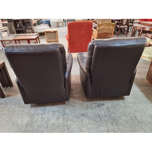 210 - 2 x Brown Leather Armchairs, One Reclining (the other reclining function requires attention, but sti... 