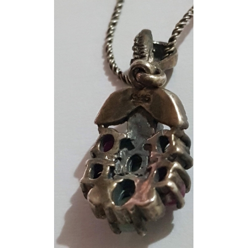 166 - Silver 925 Sunspicems Necklace, Chain (Approx. 46cm) with Oriental Style Pendant with Natural Stones... 