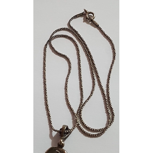 166 - Silver 925 Sunspicems Necklace, Chain (Approx. 46cm) with Oriental Style Pendant with Natural Stones... 