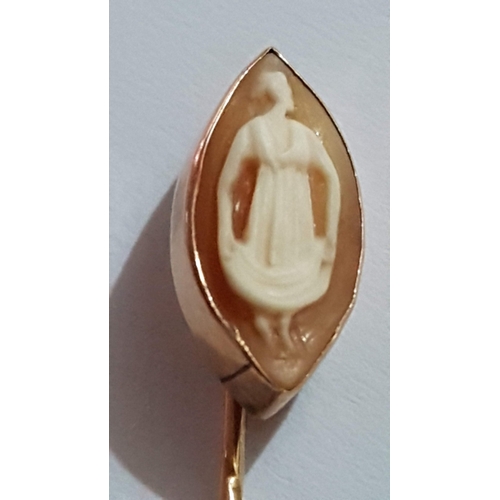 167 - Victorian Rolled Gold Cameo, Carved Shell (?) Stick Pin.